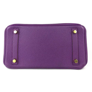 Hermes Birkin 25 Leather Gold Hardware Handbag Bag for Women (Purple Matt)