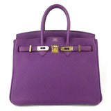Hermes Birkin 25 Leather Gold Hardware Handbag Bag for Women (Purple Matt)