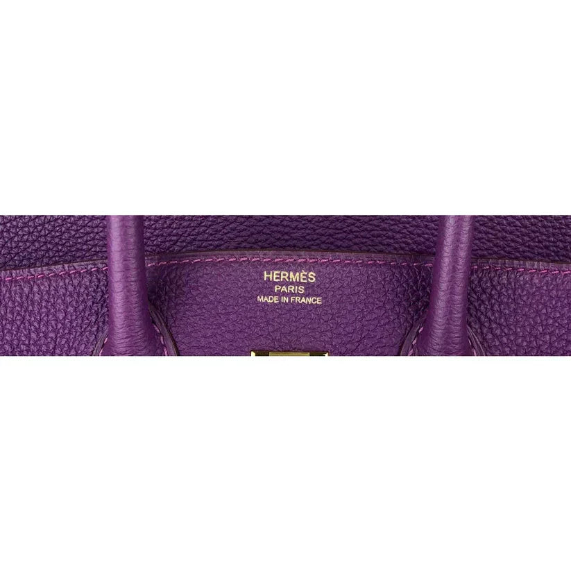 Hermes Birkin 25 Leather Gold Hardware Handbag Bag for Women (Purple Matt)