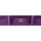 Hermes Birkin 25 Leather Gold Hardware Handbag Bag for Women (Purple Matt)