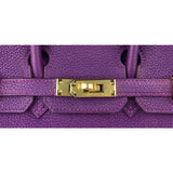 Hermes Birkin 25 Leather Gold Hardware Handbag Bag for Women (Purple Matt)
