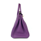 Hermes Birkin 25 Leather Gold Hardware Handbag Bag for Women (Purple Matt)