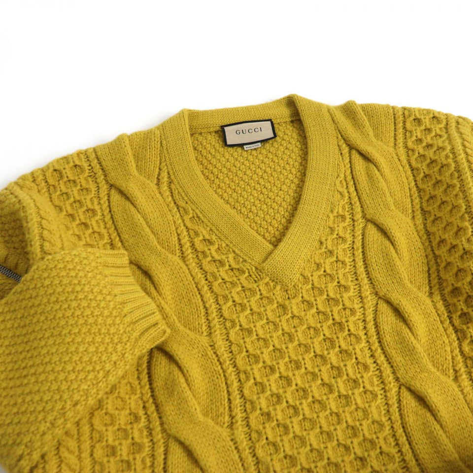 Gucci knit Main: 100% wool, Part: 98% wool, Part: 1% polyurethane, Part: 1% nylon, Part: 100% polyester mustard mens XL