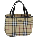 Luxury Burberry Nova Check Hand Bag Coated Canvas Beige Auth tb1099