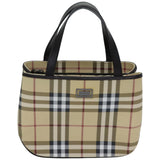 Luxury Burberry Nova Check Hand Bag Coated Canvas Beige Auth tb1099