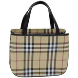 Luxury Burberry Nova Check Hand Bag Coated Canvas Beige Auth tb1099