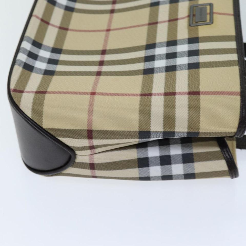 Luxury Burberry Nova Check Hand Bag Coated Canvas Beige Auth tb1099