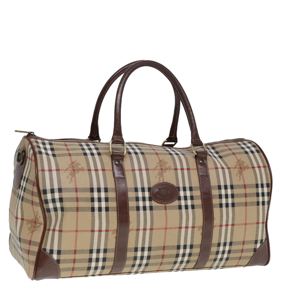 Luxury BurberrySs Nova Check Boston Bag PVC Leather Beige Auth tb1105