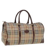 Luxury BurberrySs Nova Check Boston Bag PVC Leather Beige Auth tb1105