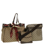Gucci GG Canvas Shoulder Bag PVC Leather 3Set Beige tb650