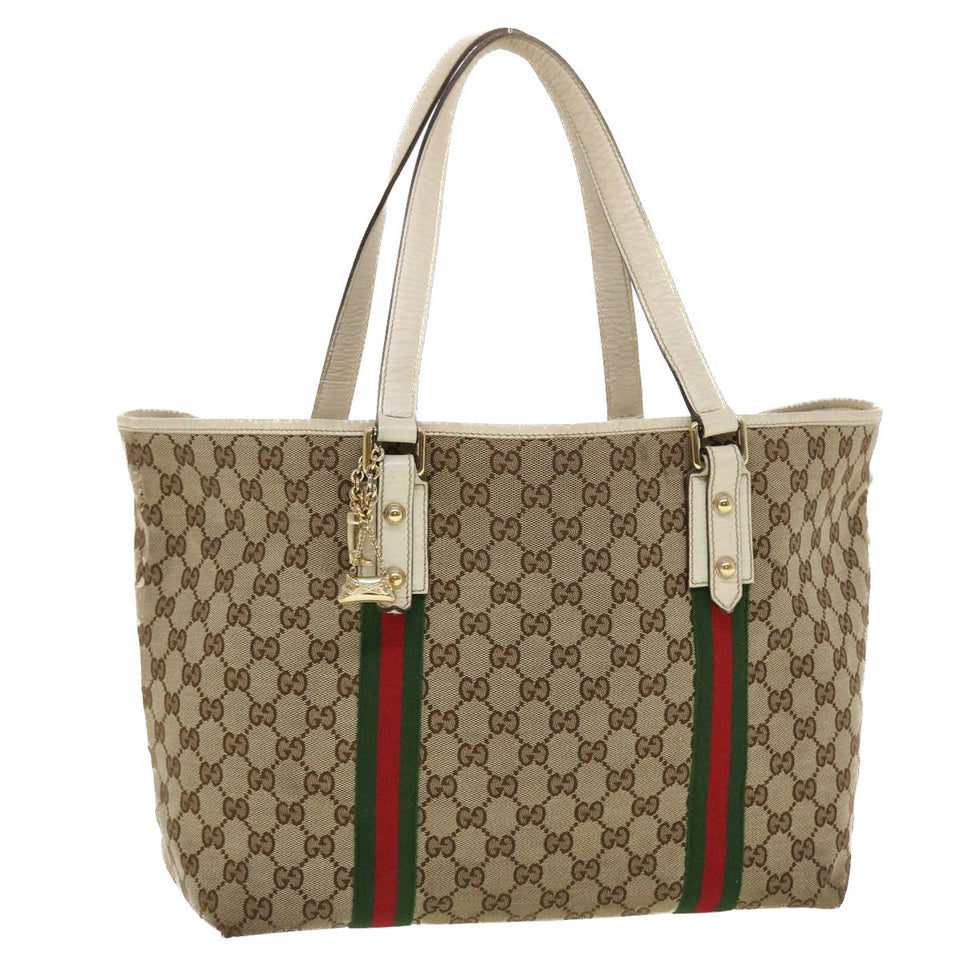 Gucci GG Canvas Web Sherry Line Tote Bag Beige Green Red 139260 tb669