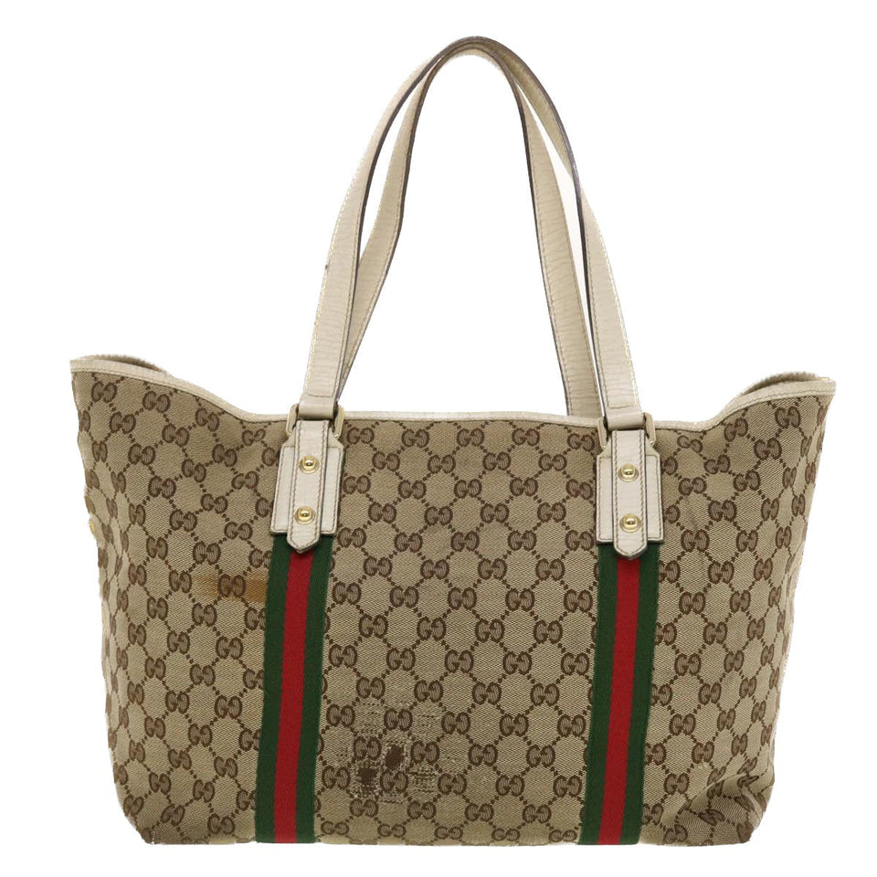 Gucci GG Canvas Web Sherry Line Tote Bag Beige Green Red 139260 tb669