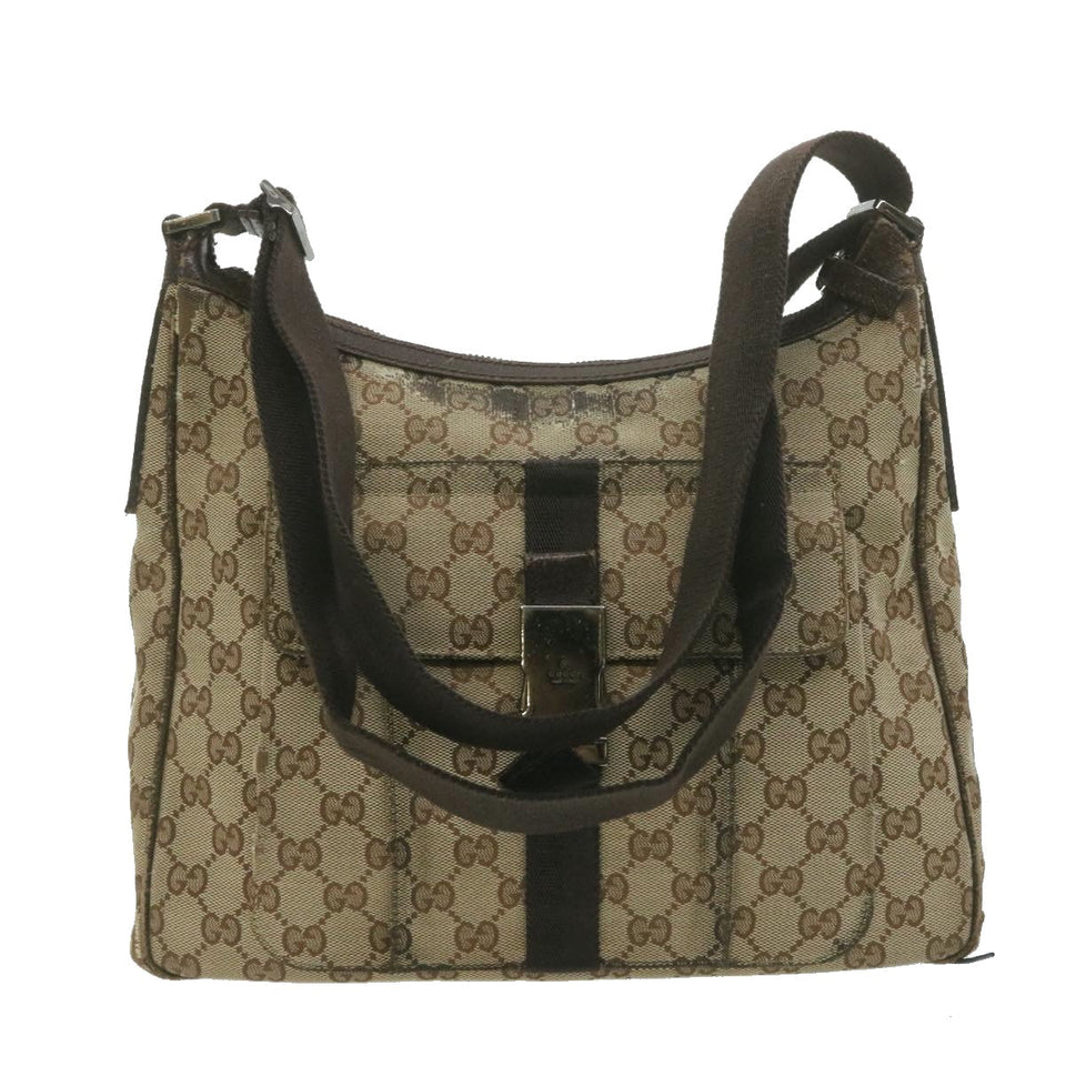 Gucci Web Sherry Line GG Canvas Hand Shoulder Bag 2Set Beige th1038
