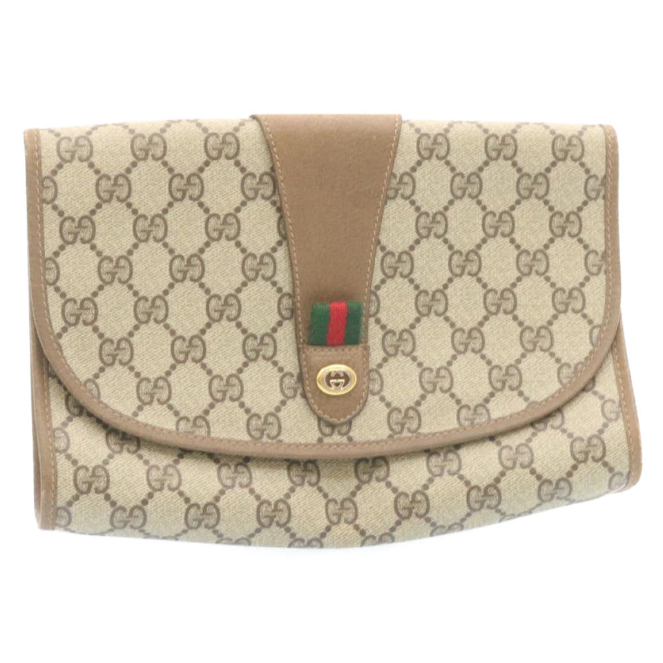 Gucci Web Sherry Line GG Canvas Clutch Bag Beige Red Green th2124