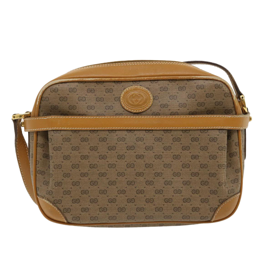 Gucci Micro GG Canvas Shoulder Bag PVC Leather Beige Brown th2698