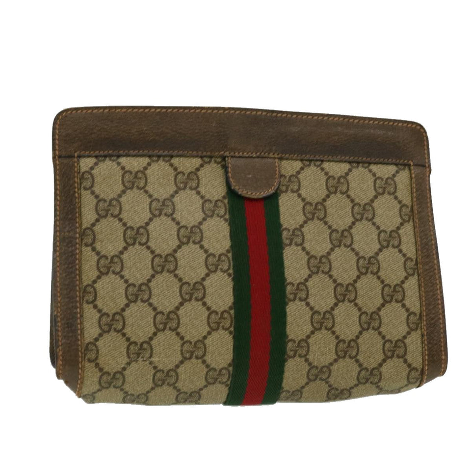 Gucci GG Canvas Web Sherry Line Clutch Bag Beige Green Red th2821