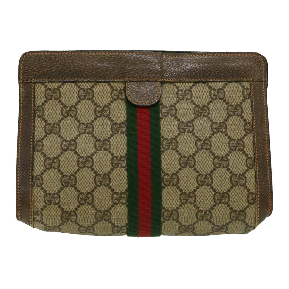 Gucci GG Canvas Web Sherry Line Clutch Bag Beige Green Red th2821