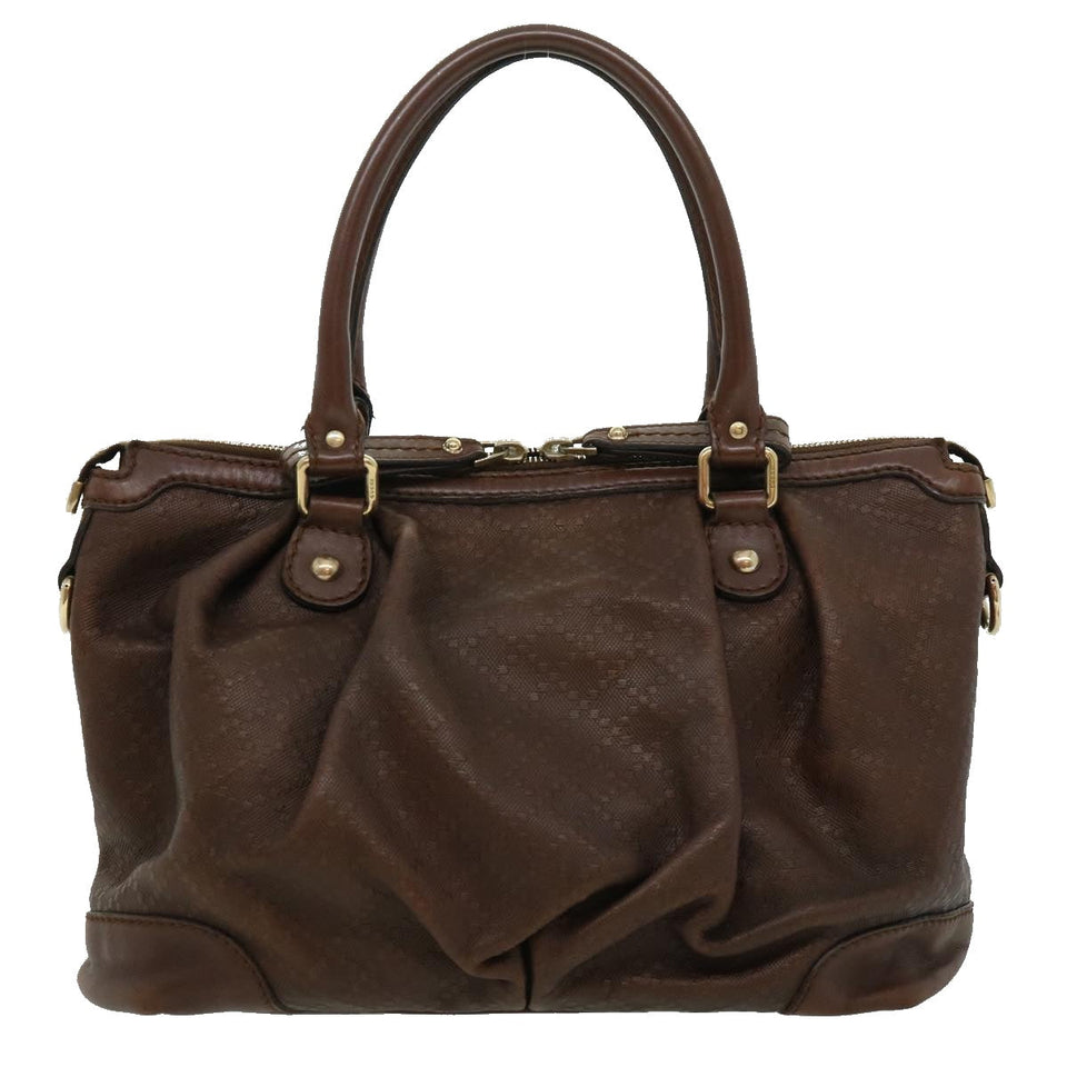 Gucci Diamant Hand Bag Leather 2way Brown th2885