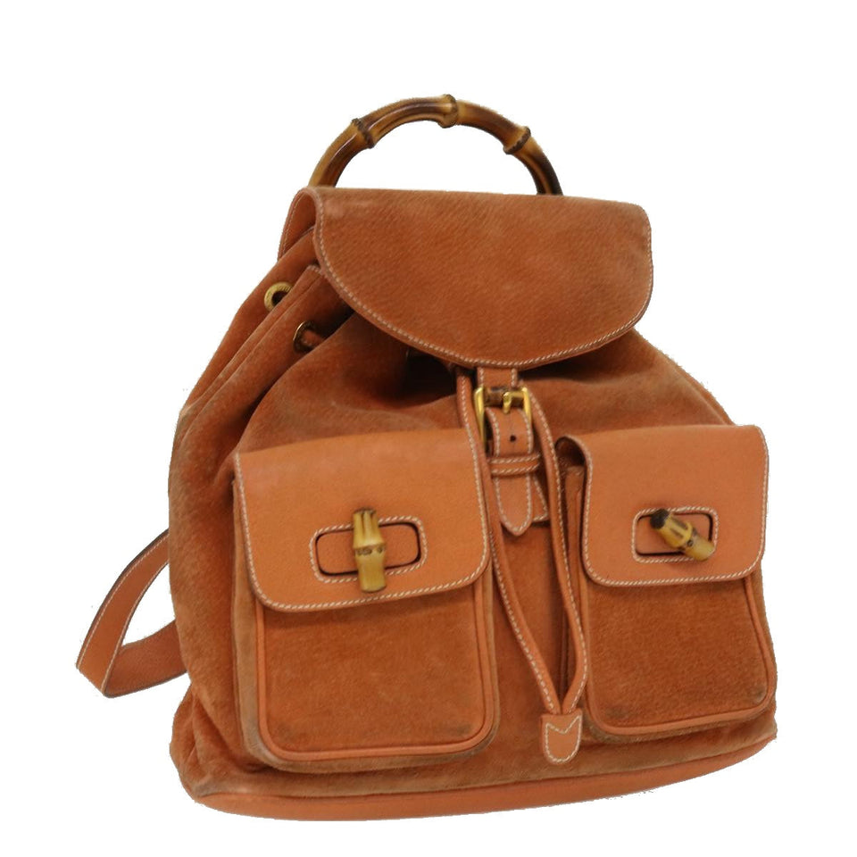 Gucci Bamboo Backpack Suede Leather Orange th3041