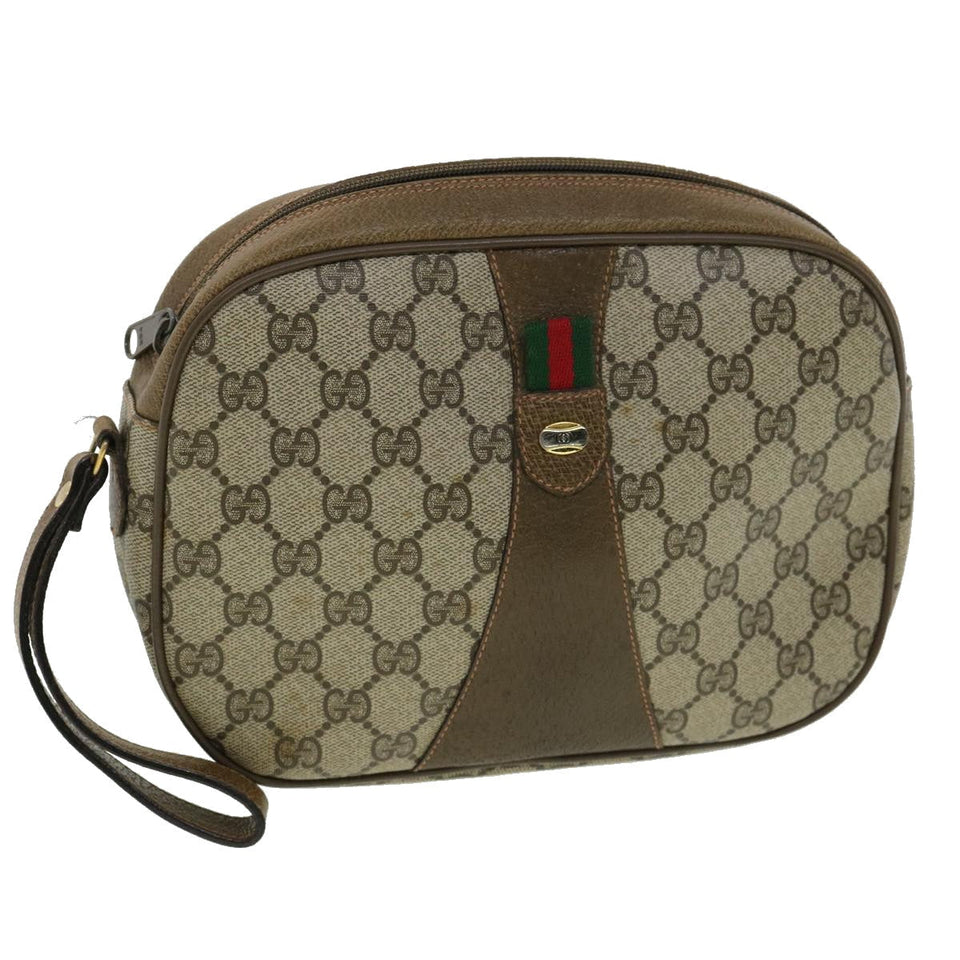 Gucci GG Canvas Web Sherry Line Clutch Bag PVC Beige Red Green th3090