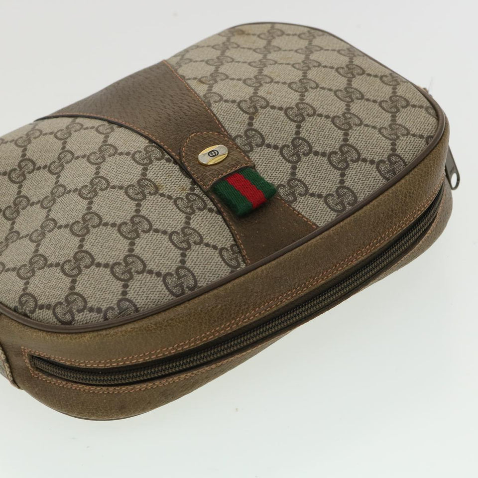 Gucci GG Canvas Web Sherry Line Clutch Bag PVC Beige Red Green th3090