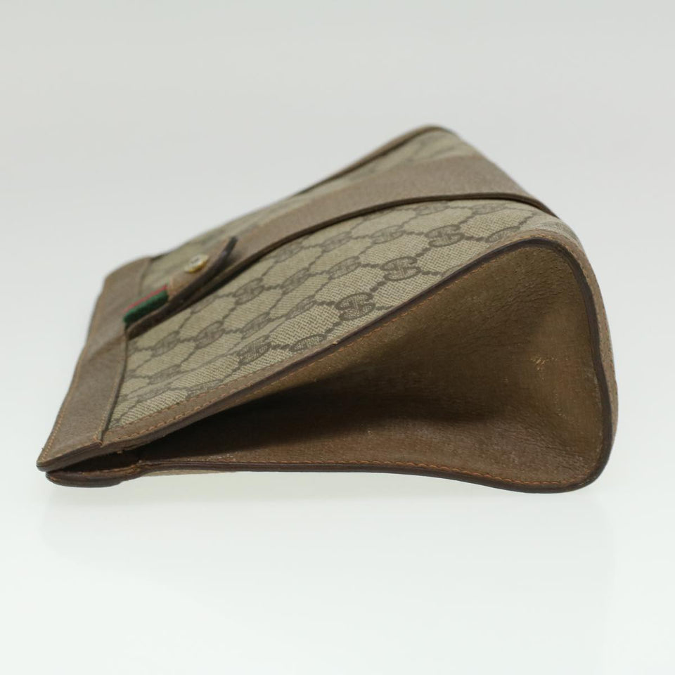 Gucci Web Sherry Line GG Canvas Clutch Bag PVC Leather Beige Green th3181