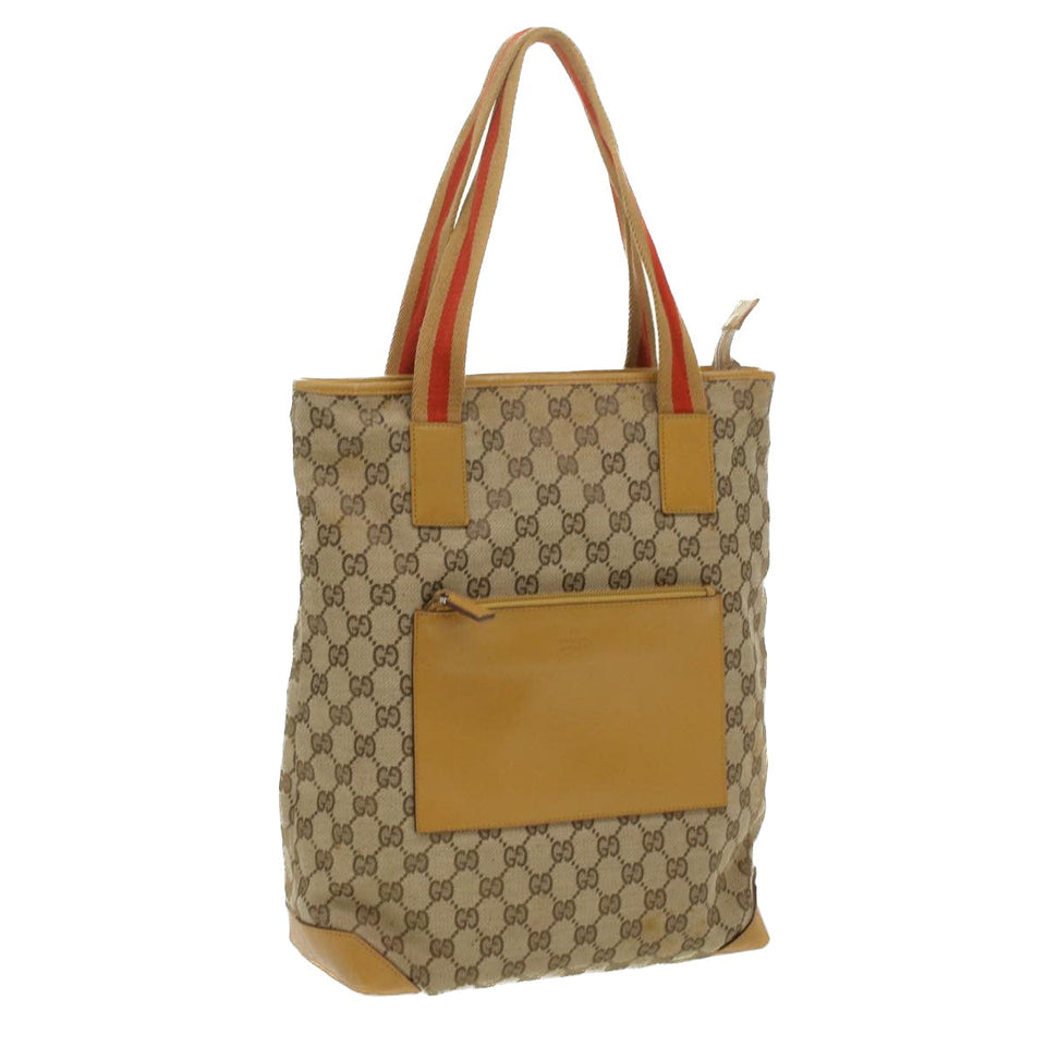 Gucci Sherry Line GG Canvas Tote Bag Beige Red Brown th3191