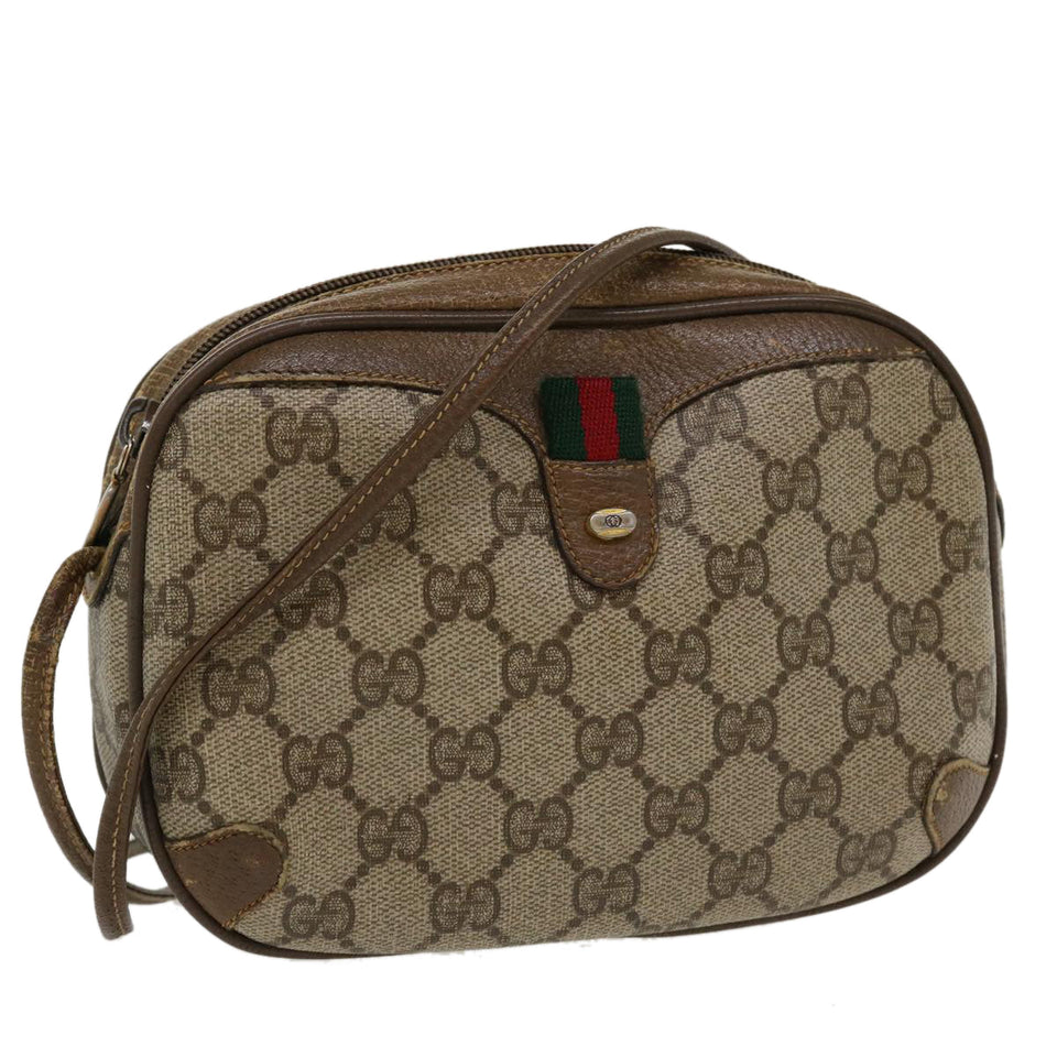 Gucci GG Canvas Web Sherry Line Shoulder Bag PVC Leather Beige Red th3355