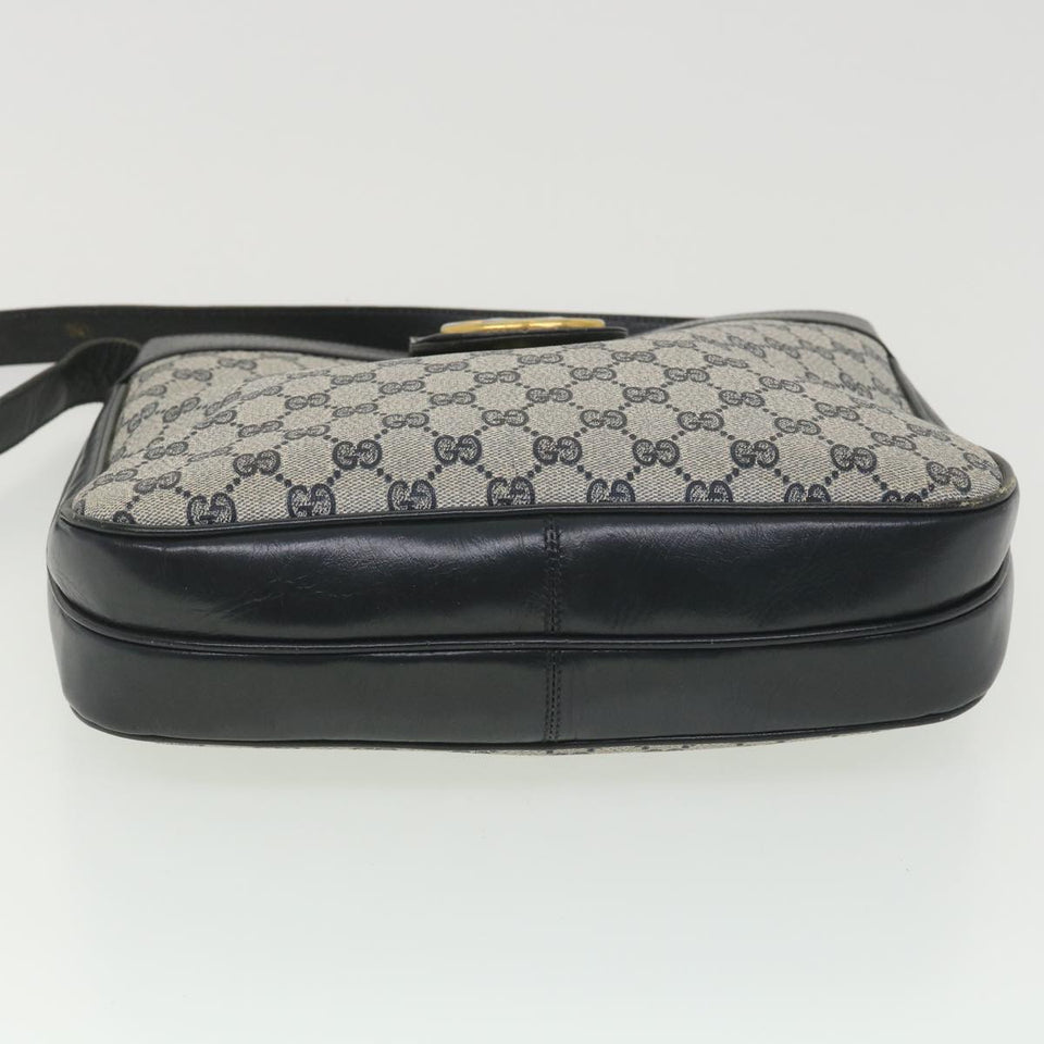 Gucci GG Canvas Shoulder Bag PVC Leather Gray Navy th3458
