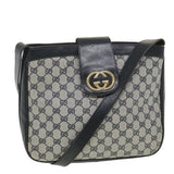 Gucci GG Canvas Shoulder Bag PVC Leather Gray Navy th3458