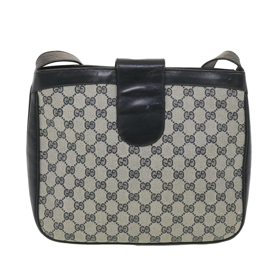 Gucci GG Canvas Shoulder Bag PVC Leather Gray Navy th3458