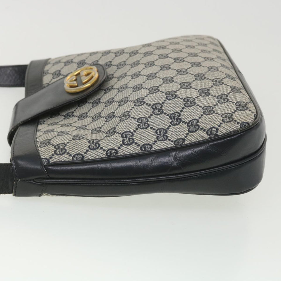Gucci GG Canvas Shoulder Bag PVC Leather Gray Navy th3458