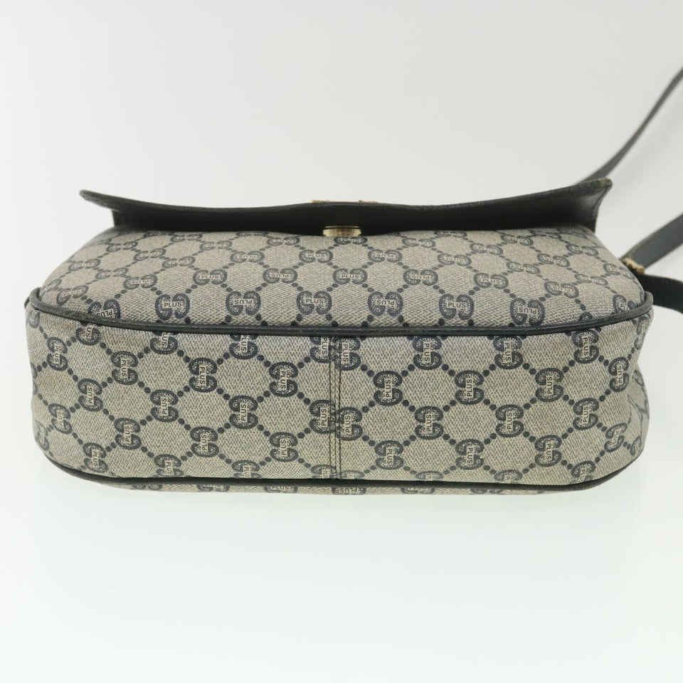 Gucci GG Plus Canvas Shoulder Bag PVC Leather Gray Navy th3486