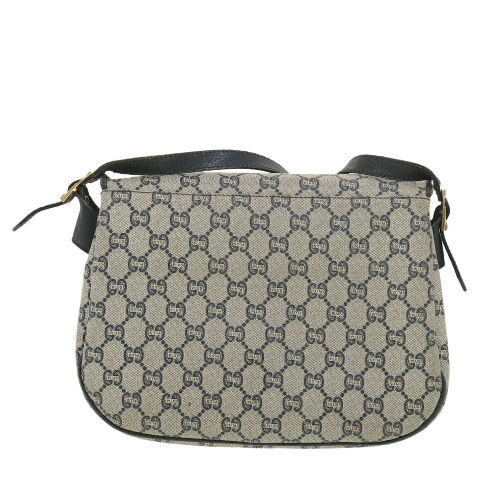 Gucci GG Plus Canvas Shoulder Bag PVC Leather Gray Navy th3486