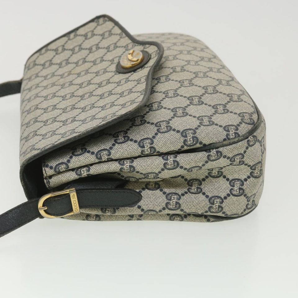 Gucci GG Plus Canvas Shoulder Bag PVC Leather Gray Navy th3486