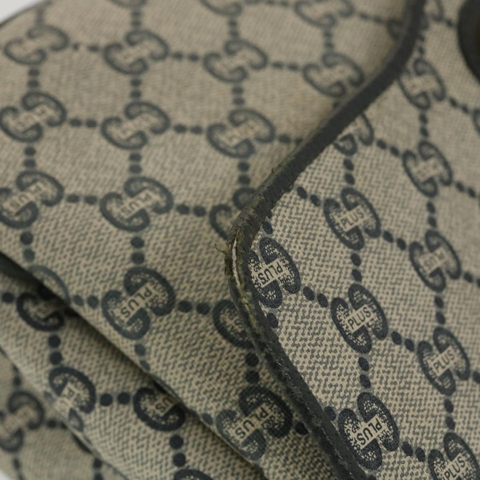 Gucci GG Plus Canvas Shoulder Bag PVC Leather Gray Navy th3486