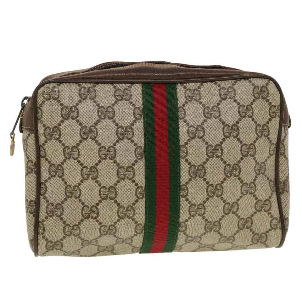 Gucci GG Canvas Web Sherry Line Clutch Bag PVC Leather Beige Red Green th3665