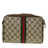 Gucci GG Canvas Web Sherry Line Clutch Bag PVC Leather Beige Red Green th3665