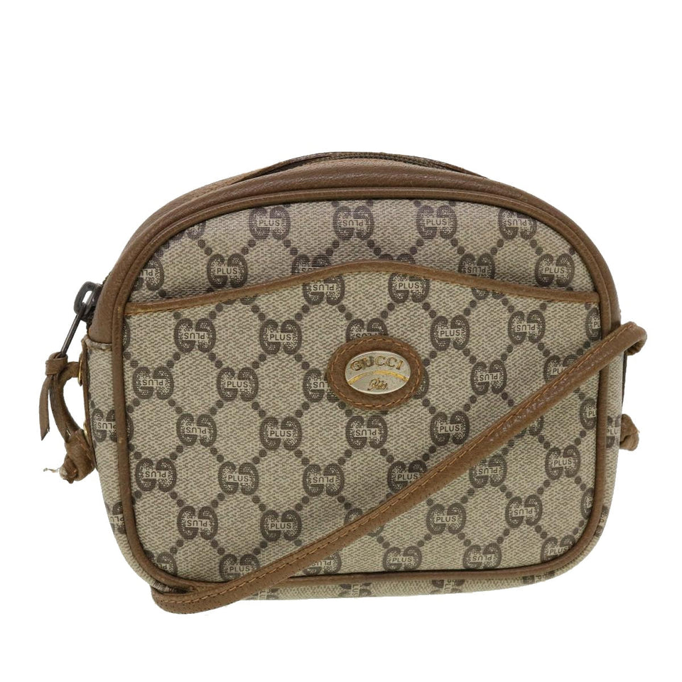 Gucci GG Plus Canvas Shoulder Bag PVC Leather Beige th3681
