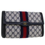 Gucci GG Canvas Sherry Line Clutch Bag PVC Leather Gray Red Navy th3692