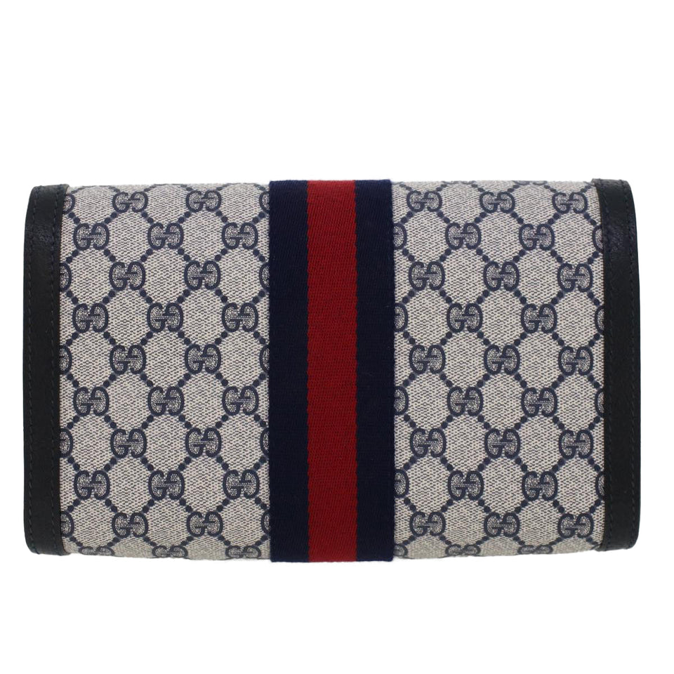 Gucci GG Canvas Sherry Line Clutch Bag PVC Leather Gray Red Navy th3692