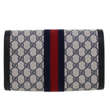 Gucci GG Canvas Sherry Line Clutch Bag PVC Leather Gray Red Navy th3692