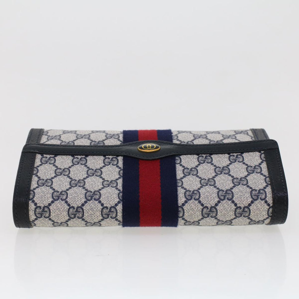 Gucci GG Canvas Sherry Line Clutch Bag PVC Leather Gray Red Navy th3692