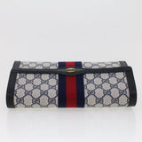 Gucci GG Canvas Sherry Line Clutch Bag PVC Leather Gray Red Navy th3692
