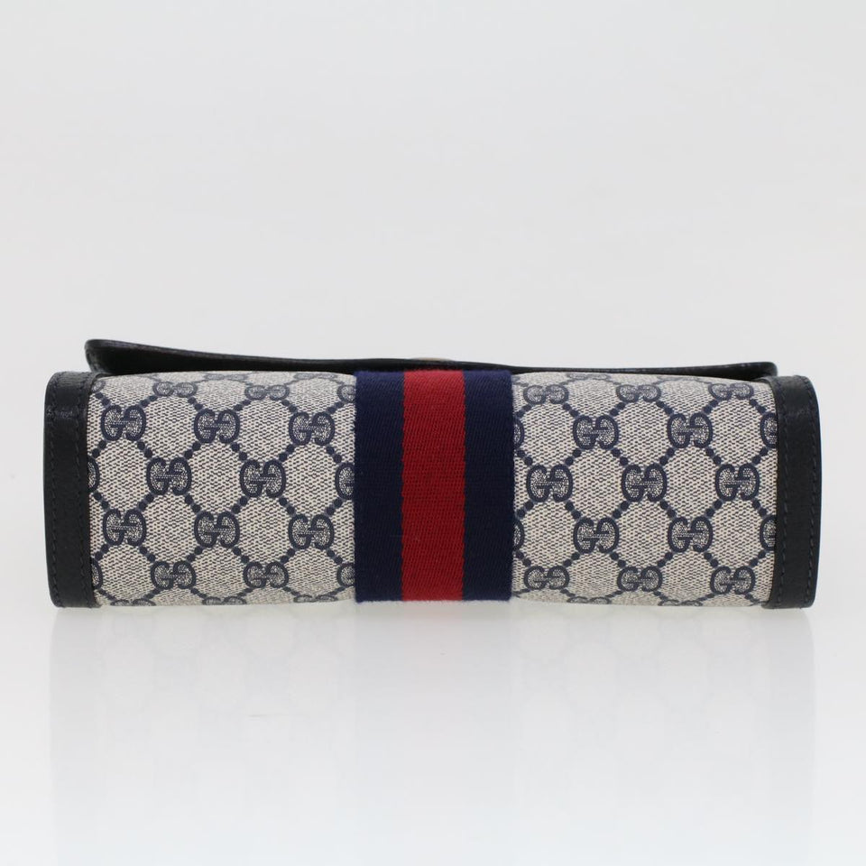 Gucci GG Canvas Sherry Line Clutch Bag PVC Leather Gray Red Navy th3692