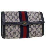 Gucci GG Canvas Sherry Line Clutch Bag PVC Leather Gray Red Navy th3693