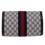 Gucci GG Canvas Sherry Line Clutch Bag PVC Leather Gray Red Navy th3693