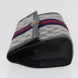 Gucci GG Canvas Sherry Line Clutch Bag PVC Leather Gray Red Navy th3693