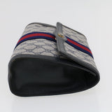 Gucci GG Canvas Sherry Line Clutch Bag PVC Leather Gray Red Navy th3693