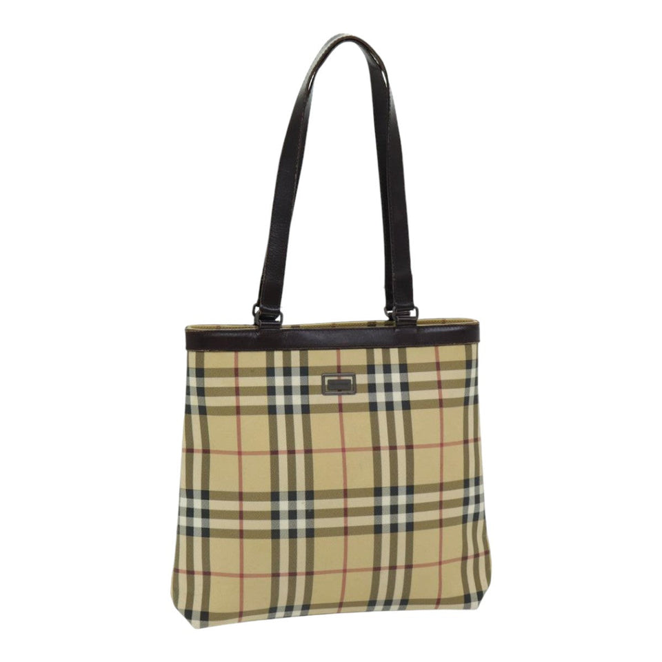 Luxury Burberry Nova Check Tote Bag PVC Leather Beige Auth th5205